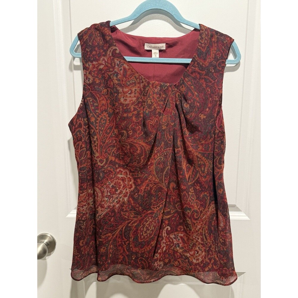 Coldwater Creek Burgundy Paisley Sleeveless Blouse